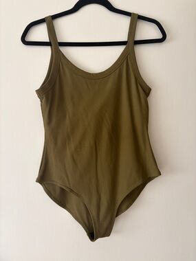 girlfriend collective Olive-Green Ribbed Scoop Neck Bodysuit